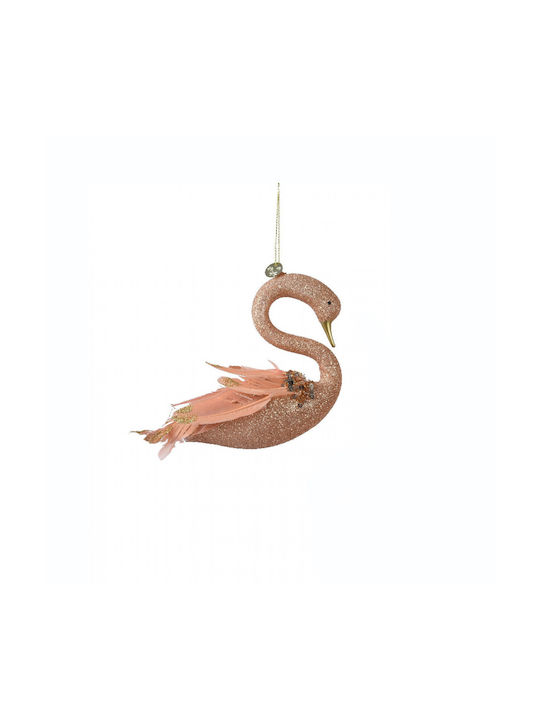 Hängender Schwan Ornament Glas Rosa mit Glitzer 4x13cm