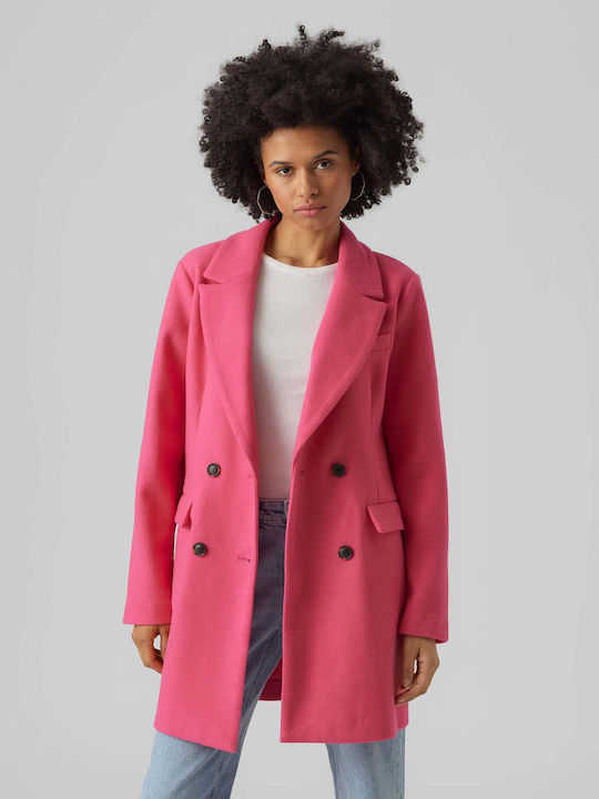 Vero Moda Women's Midi Coat with Buttons Pink