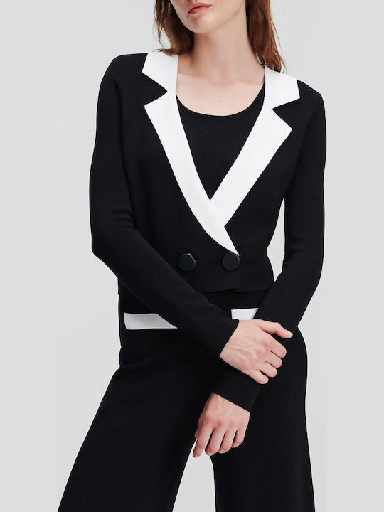 Kurze Gestrickte Damen Strickjacke mit Knöpfen Weiß
