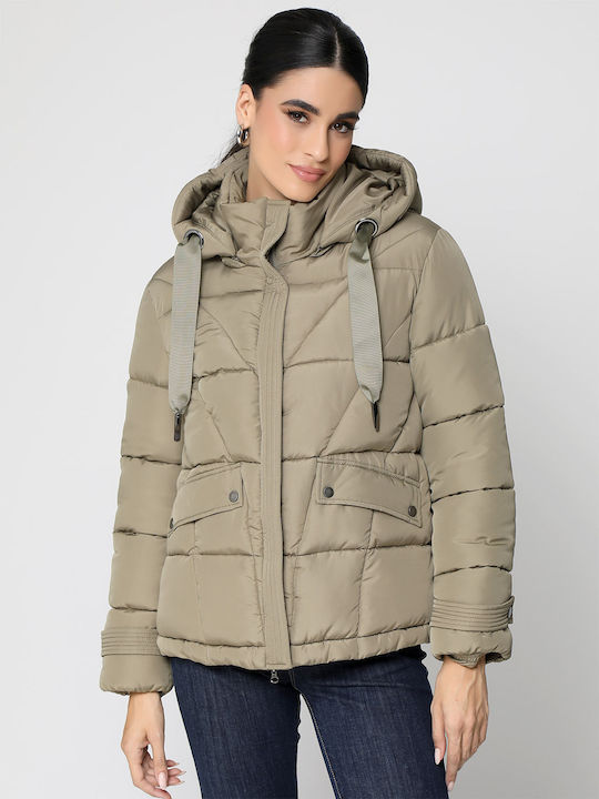 Tresor Women's Long Puffer Jacket for Winter Khaki