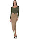 Pencil Midi Skirt Beige