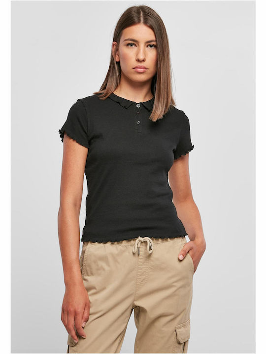 Urban Classics Women's Polo Blouse Short Sleeve Black