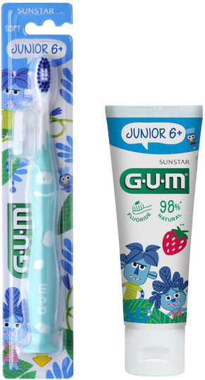 GUM Promo Junior Jungle Baby Σετ Παιδική Οδοντόκρεμα με Οδοντόβουρτσα για 6+ Χρονών 2τμχ με Γεύση Φράουλα