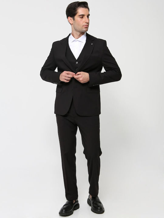 Tresor Ανδρικό Κοστούμι Με Γιλέκο Μαύρο