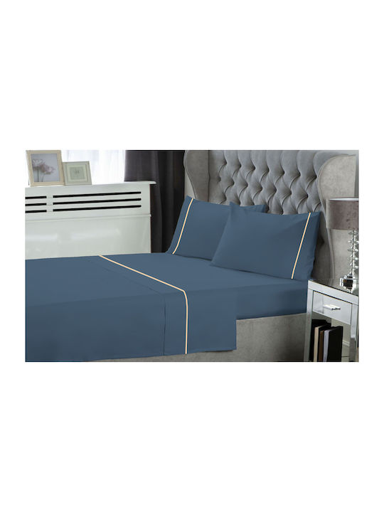 Le Blanc Sheet Sets Queen with Elastic 160x200+35cm. Dusty Blue 4pcs