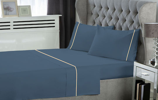 Le Blanc Сет Чаршафи Екстра Двойни с Ластик 160x200+35см. Прашно синьо 4бр