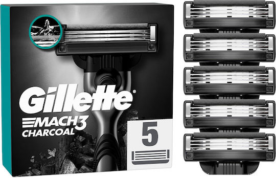 Gillette Mach3 Charcoal Глави за смяна с 3 остриета и лубрикираща лента 5 броя