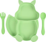 Queen Mother Feeding Set made of Silicone with Non-Slip Base Green 3pcs