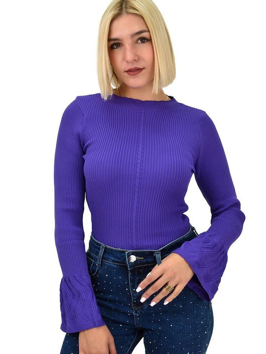 Potre Women's Long Sleeve Crop Sweater Purple