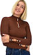 Potre Women's Long Sleeve Sweater Turtleneck Brown