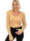 Potre Women's Blouse Long Sleeve with V Neckline Beige