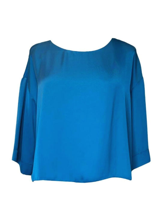 Moutaki Damen Bluse Kurzärmelig Blau