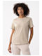 4F Damen Bluse Baumwolle Kurzärmelig Beige