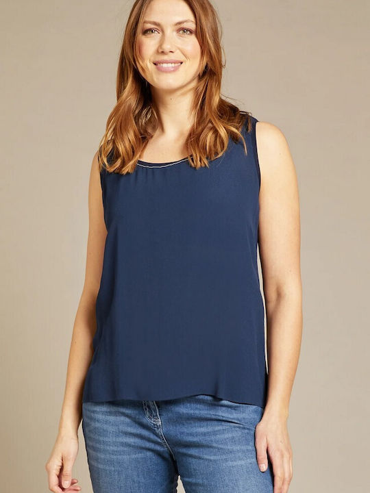 Luisa Viola Women's Blouse Sleeveless Navy Blue