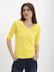 In Linea Firenze Damen T-shirt mit V-Ausschnitt Gelb