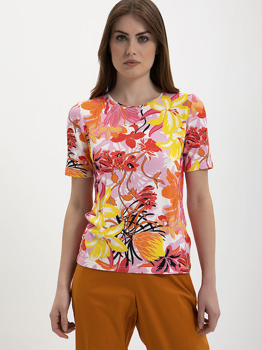 Clarina Damen T-shirt Blumen Mehrfarbig