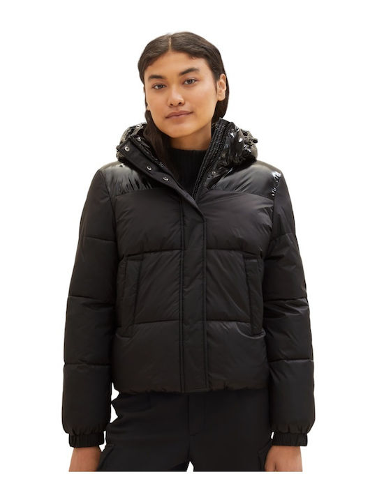 Kurz Damen Puffer Jacke für Winter Schwarz