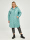 Mat Fashion Women's Long Puffer Jacket for Winter with Hood Blue