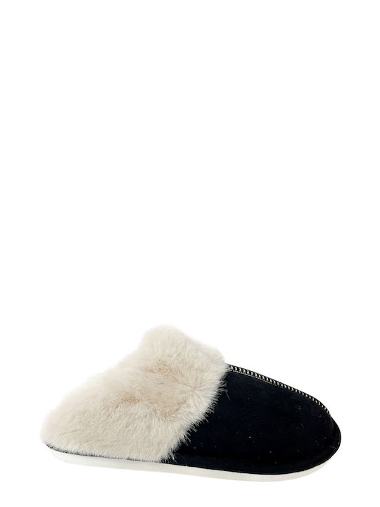 Ligglo Χειμερινές Γυναικείες Παντόφλες με γούνα σε Μαύρο Χρώμα