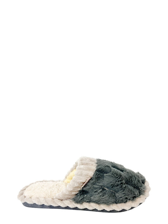 Ligglo Χειμερινές Γυναικείες Παντόφλες με γούνα σε Γκρι Χρώμα
