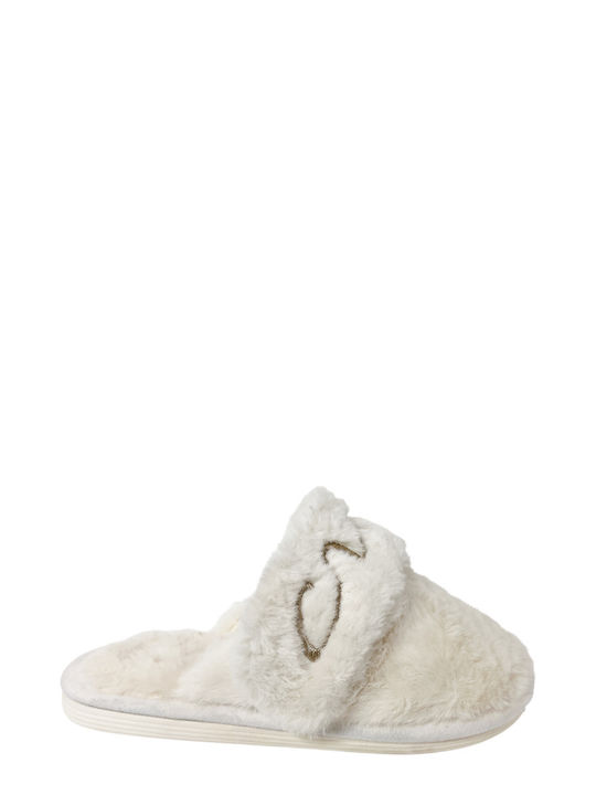 Ligglo Χειμερινές Γυναικείες Παντόφλες με γούνα σε Λευκό Χρώμα