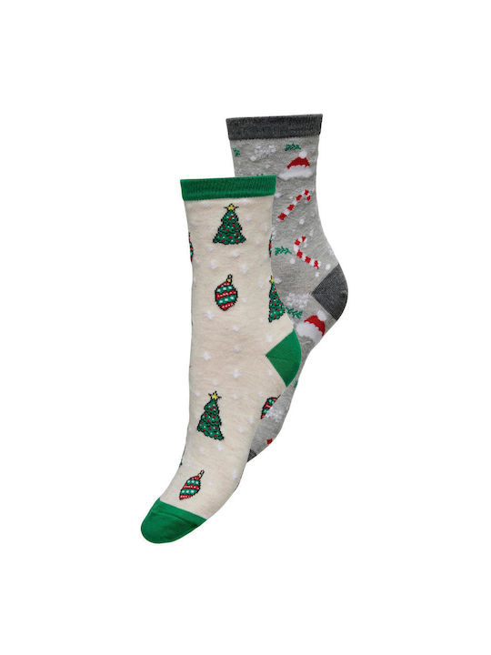 Only Γυναικείες Χριστουγεννιάτικες Κάλτσες Γκρι 2Pack