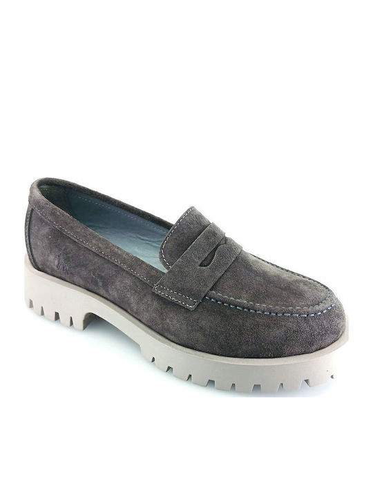 Δερμάτινα Γυναικεία Loafers σε Γκρι Χρώμα