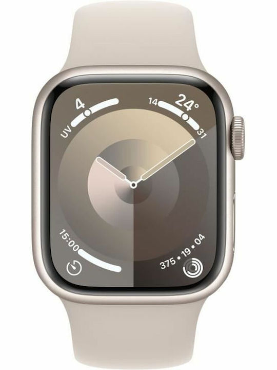 Apple Watch Series 9 Cellular Aluminium 41mm Αδιάβροχο με eSIM και Παλμογράφο (Starlight με Starlight Sport Band (M/L))