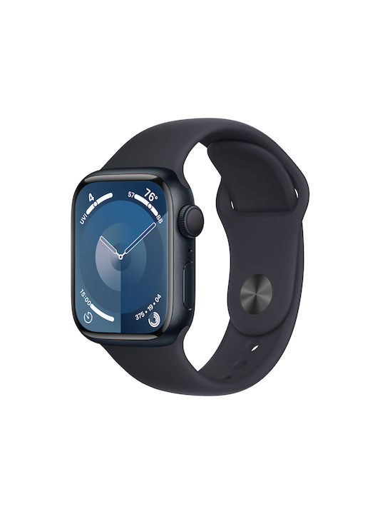 Apple Watch Series 9 Aluminium 41mm Αδιάβροχο με Παλμογράφο (Midnight με Midnight Sport Band (M/L))