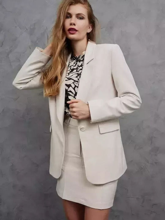 Desiree Μακρύ Γυναικείο Σακάκι Λευκό