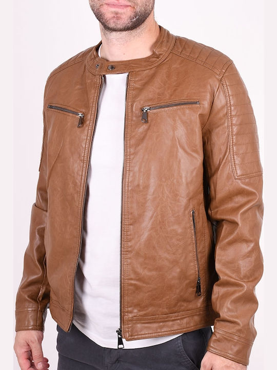 New Brams Biker Jacke aus Kunstleder Braun