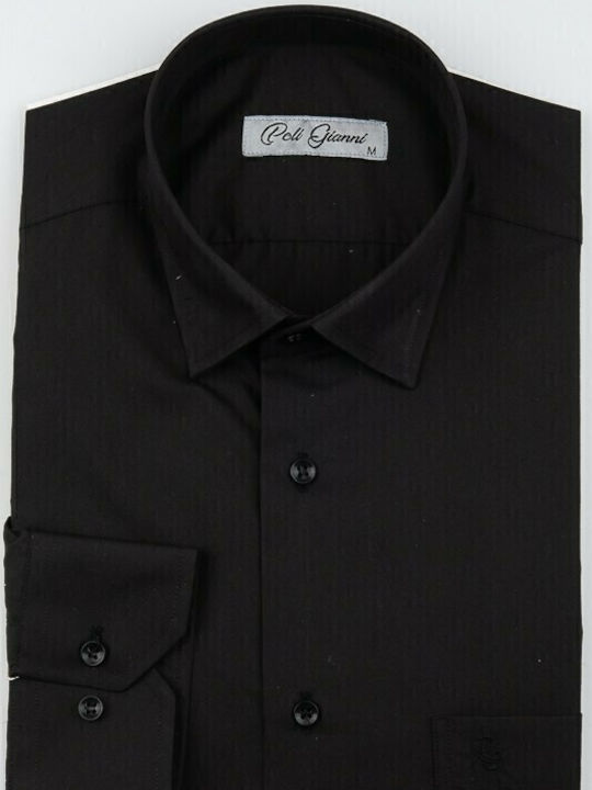 Poligianni-Domino Men's Shirt with Long Sleeves Black