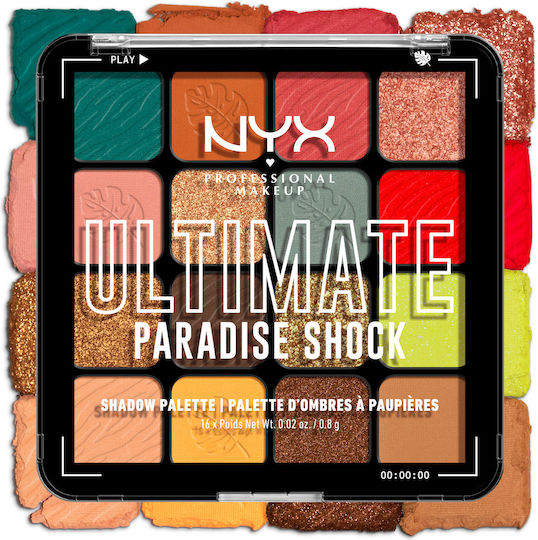 NYX Professional Makeup UP Ultimate Shadow Palette Paradise Shock Palette With Eye Shadows In Pressed Powder Form