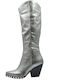 Leder Damenstiefel mit mittlerem Absatz Silber