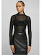 Long Sleeve Turtleneck Bodysuit with Transparency Slim Fit Black