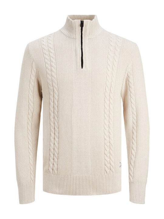 Jack & Jones Men's Long Sleeve Sweater with Zipper Moonbeam