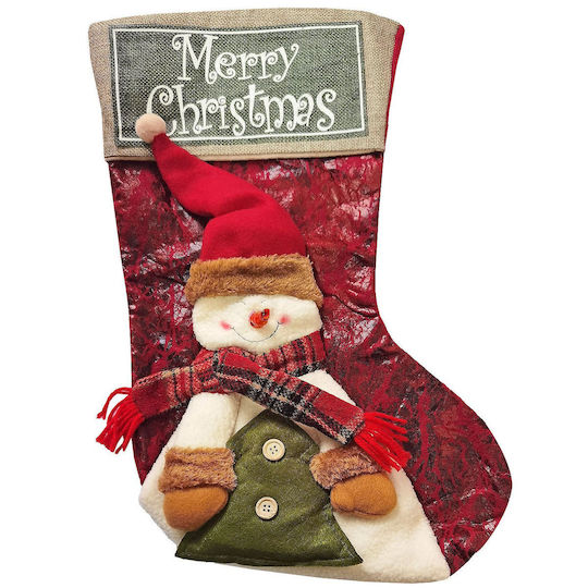 Christmas Decorative Fabric Red Socks with Snowmen L46xW28cm