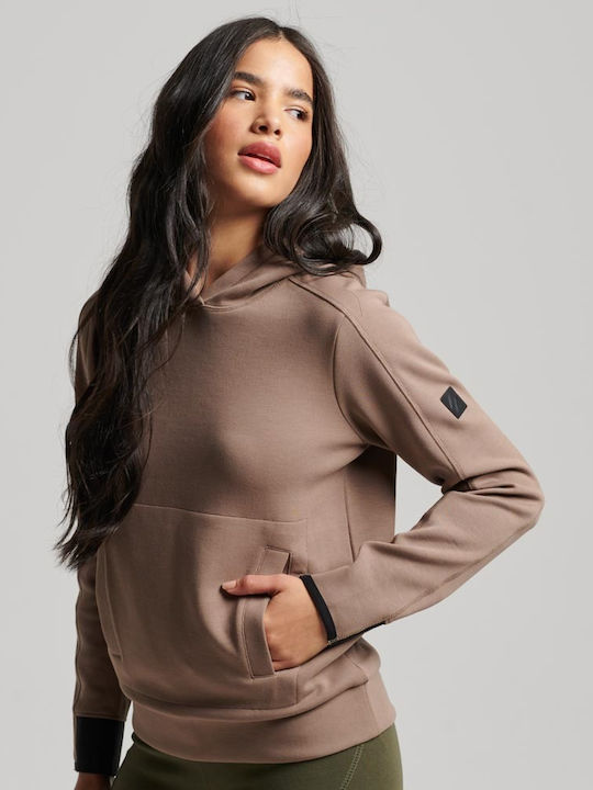 Superdry Code Tech Women's Long Hooded Sweatshirt Brown