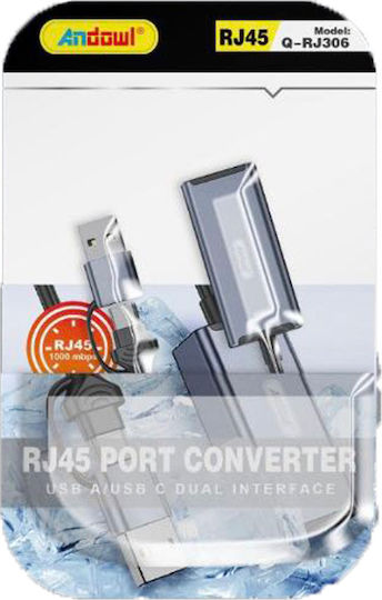 Andowl Q-RJ306 Αντάπτορας Δικτύου USB-C με Ενσύρματη Σύνδεση Gigabit Ethernet