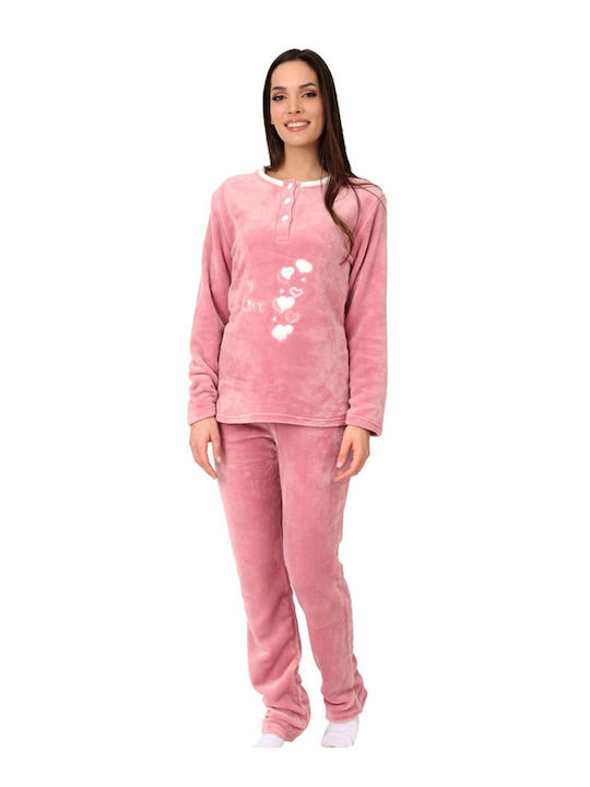 Lydia Creations De iarnă Set Pijamale pentru Femei Fleece Roz