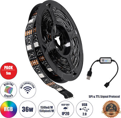 GloboStar Bandă LED Alimentare USB (5V) RGB pe Metru cu Telecomandă SMD5050