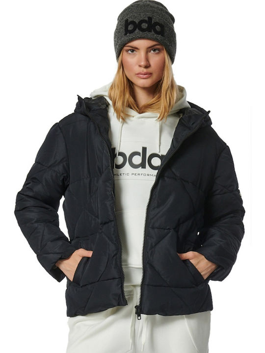 Women's Short Puffer Jacket for Winter with Hood Black