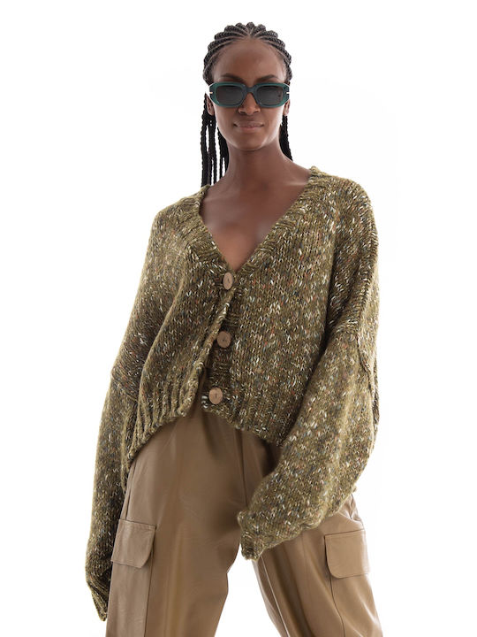 Collectiva Noir Women's Knitted Cardigan Khaki