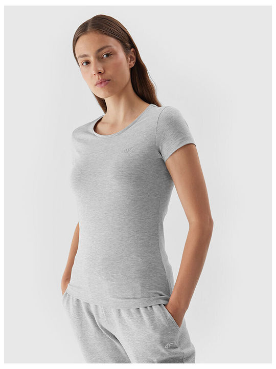 4F Women's Blouse Cotton Short Sleeve Gray