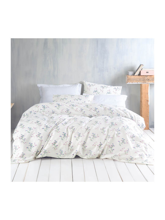 Rythmos Bouquet Single Cotton Duvet Cover Set with Pillowcases 160x250 Εκρου