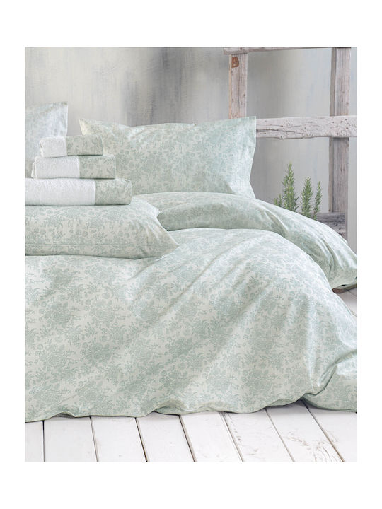 Rythmos Bendetta Single Cotton Duvet Cover Set with Pillowcases 160x250 Πράσινο Ανοιχτό