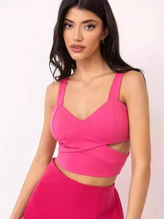 Luigi Damen Sommer Crop Top mit Trägern Fuchsie