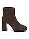 Suede Women's Ankle Boots with High Heel Brown