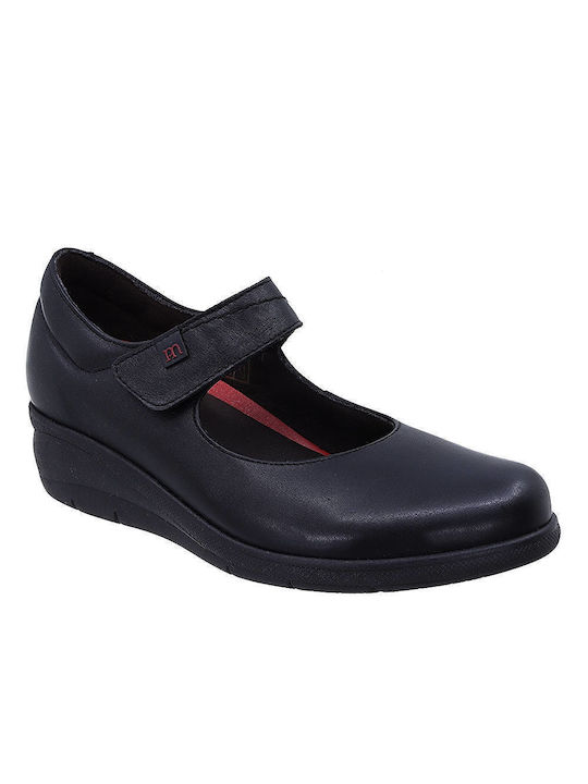 Pepe Menargues Anatomic Leather Ballerinas with Strap Black