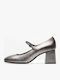 Leder Pumps mit Riemchen Silber
